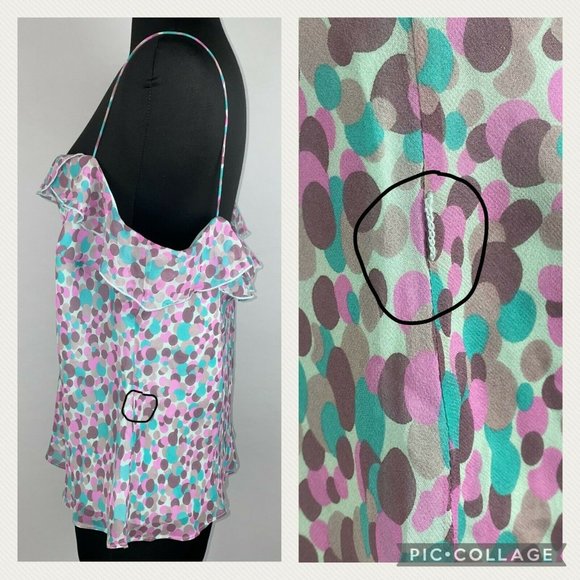 Monsoon USA 14 Polka Dot Abstract Ruffle Accent Tank Top Lined NWD - Picture 6 of 12